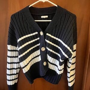 Maurices Navy and Cream Button-Up Cardigan- Cropped